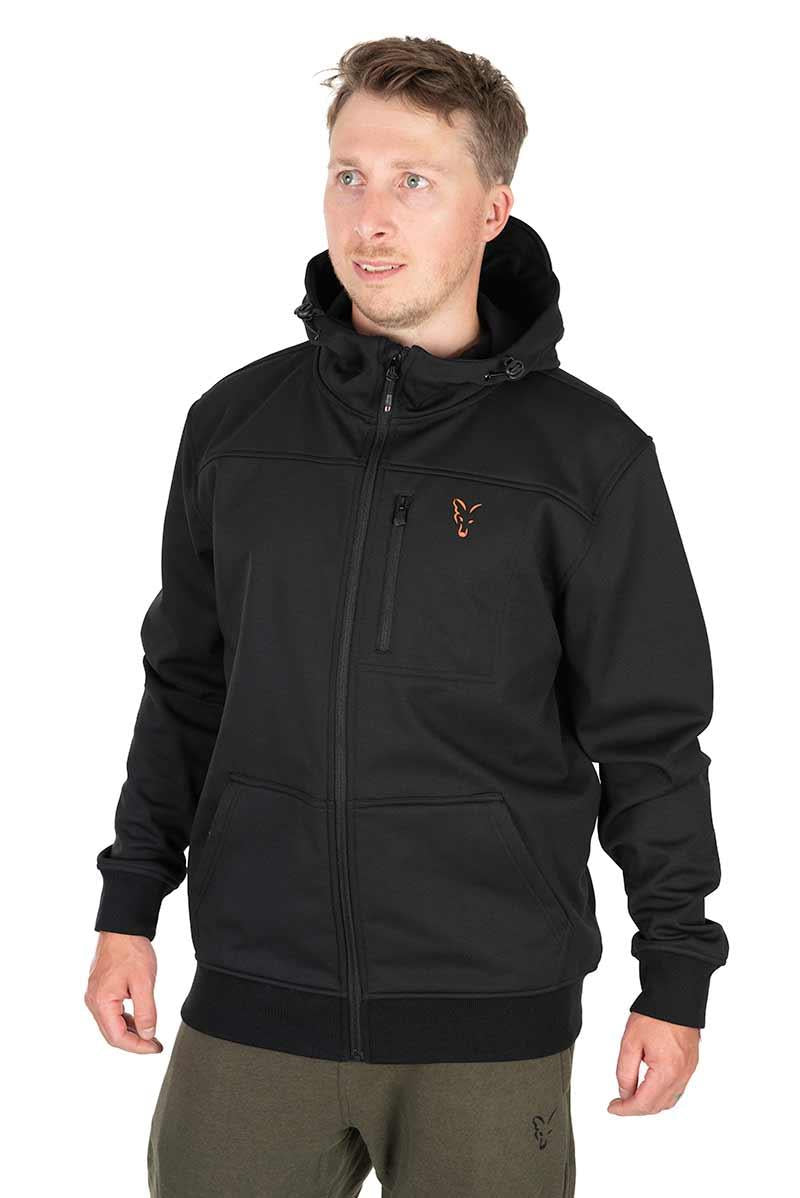 Softshell-Jacke aus der Fox-Kollektion in Schwarz und Orange 