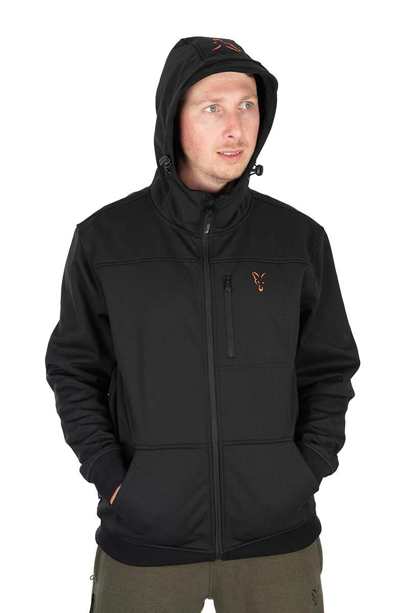 Softshell-Jacke aus der Fox-Kollektion in Schwarz und Orange 