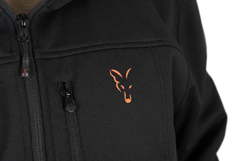 Softshell-Jacke aus der Fox-Kollektion in Schwarz und Orange 