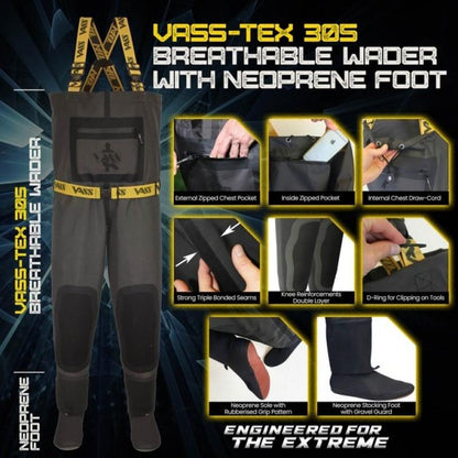 Vass-Tex 305 Breathable Chest Wader Neoprene Stocking Foot