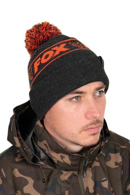 Fox Collection Bobble Hat Black & Orange