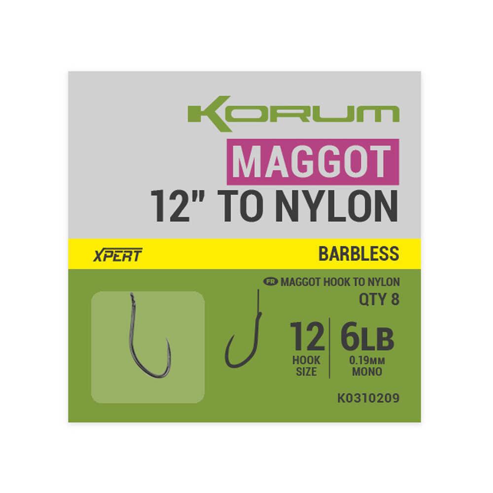 Korum Xpert Maggot Hooks To Nylon 12"