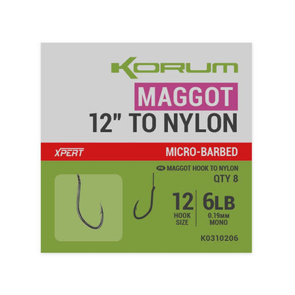 Korum Xpert Maggot Hooks To Nylon 12"