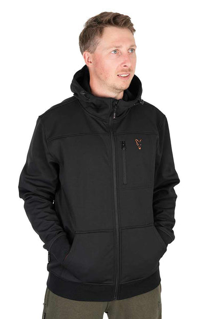 Softshell-Jacke aus der Fox-Kollektion in Schwarz und Orange 