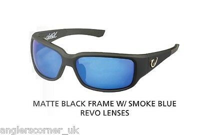 Mustad Hank Parker Polarized Sunglasses - Black Vented Frame-Smoke Lens-Blue Revo